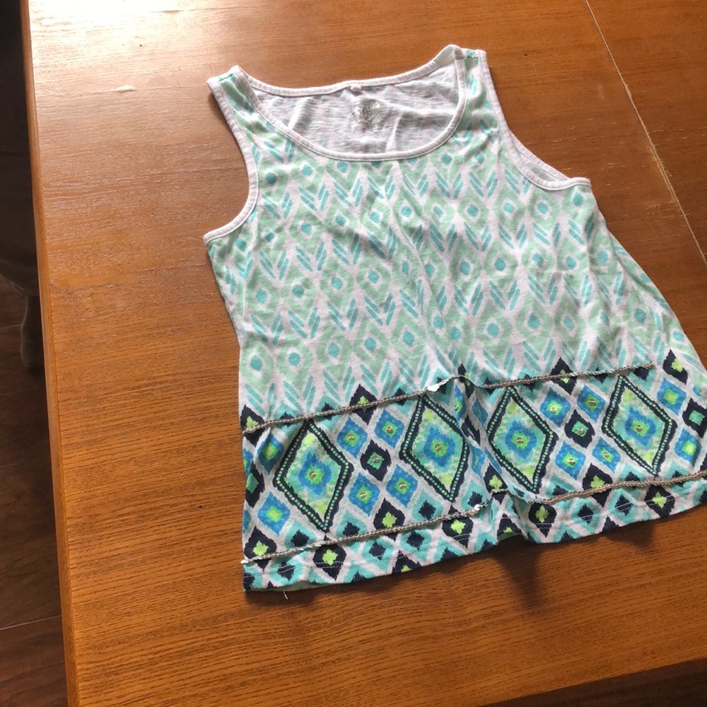 Justice tank top white blue and green size 16